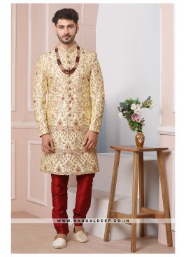 Royal Banarasi Silk Shervwni with Intricate Embroi