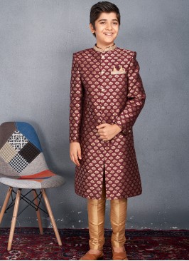 Royal Jacquard Kids' Sherwani Trouser Set.
