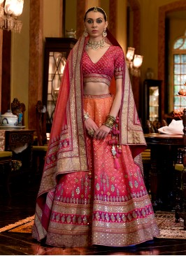 Royal Dark Pink Sparkle Rajwadi Silk Bridal Leheng
