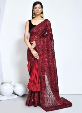 Royal Silk Embroidered Red Classic Saree