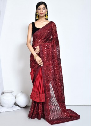 Royal Silk Embroidered Red Classic Saree