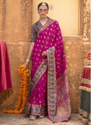 Royal Silk Print Rani Classic Saree