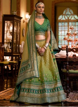 Royal Green Sparkle Rajwadi Silk Bridal Lehenga Ch