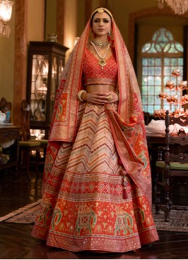 Royal Red Sparkle Rajwadi Silk Bridal Lehenga Chol