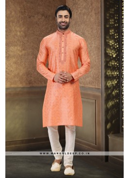 Royal Touch Two Shaded Orange Jacquard Silk Brocad