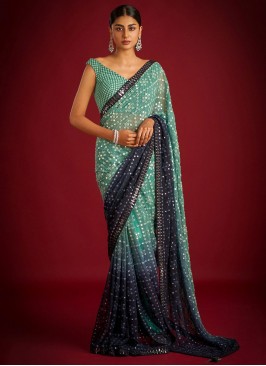 Ruritanian Embroidered Blue and Green Georgette Tr