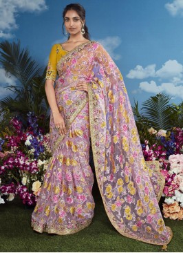 Ruritanian Embroidered Lavender Traditional Saree