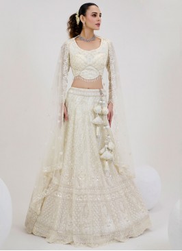 Ruritanian Net White Thread Readymade Lehenga Choli