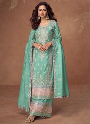 Ruritanian Shimmer Turquoise Embroidered Trendy Salwar Kameez