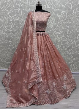 Salmon Color Trendy Long Choli Lehenga