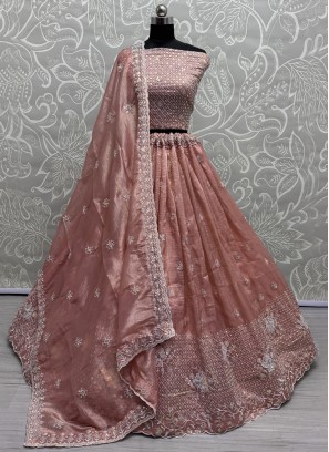 Salmon Color Trendy Long Choli Lehenga