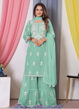 Salwar Suit Embroidered Georgette in Sea Green