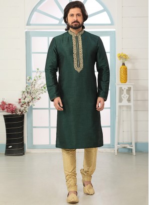 Sangeet Function Wear Green Color Designer Kurta Pajama