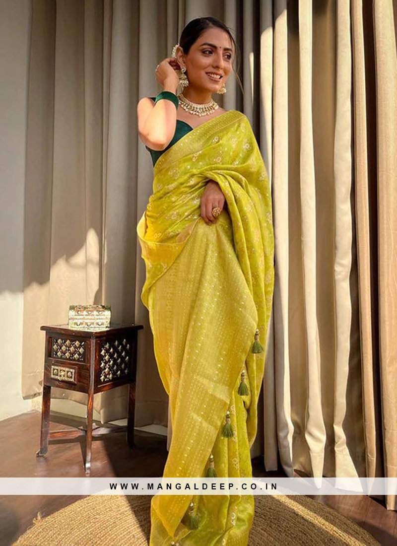 Ideal Yellow And Green Color Designer Pure Soft Silk Saree B2168 –  TheDesignerSaree