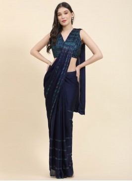 Satin Fancy Trendy Saree in Navy Blue