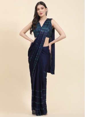 Satin Fancy Trendy Saree in Navy Blue