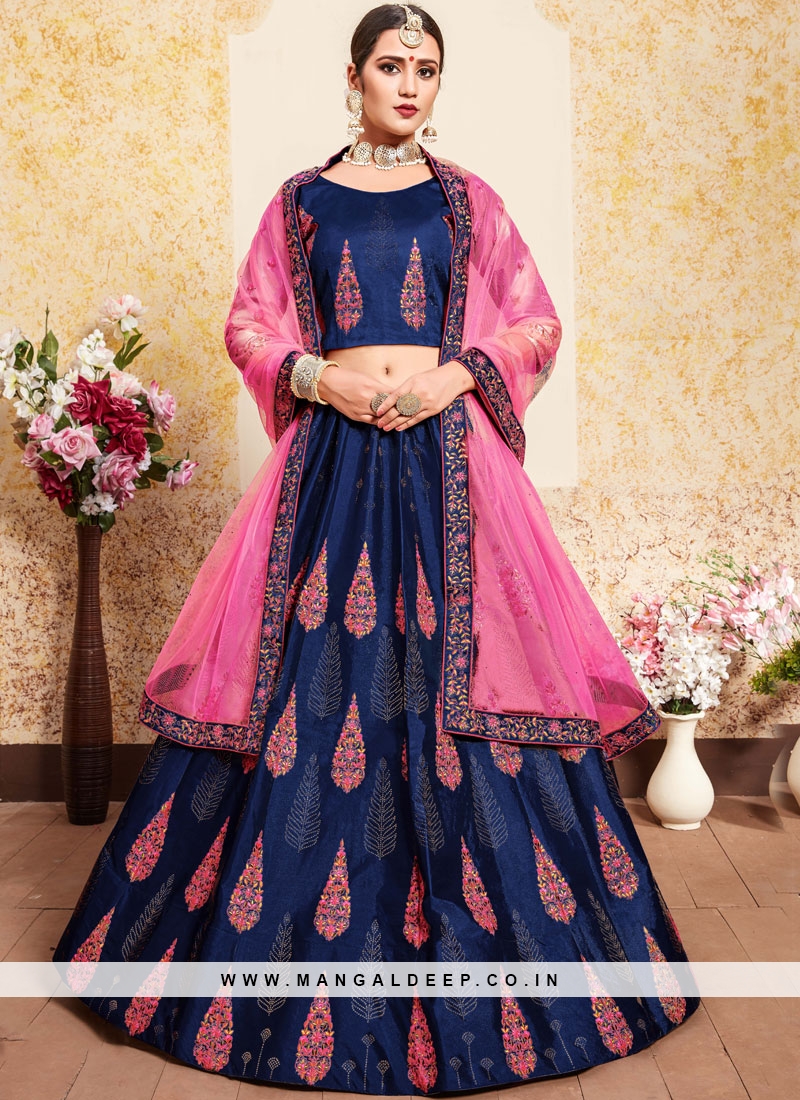 Royal Blue Royal Blue Embellished Lehenga With Pink Dupatta by CHAMEE AND  PALAK for rent online | FLYROBE