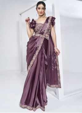 Satin Silk Moti Purple Traditional Saree