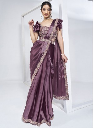 Satin Silk Moti Purple Traditional Saree