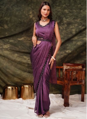 Satin Silk Purple Traditional Saree