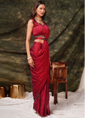 Satin Silk Red Stone Classic Saree