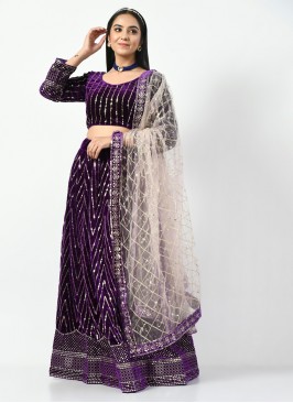 Satin Silk Trendy Lehenga Choli in Purple