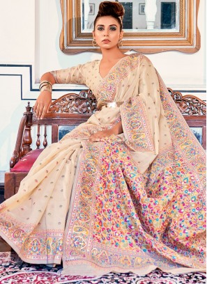 Satin Silk Weaving Beige Classic Saree