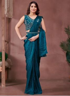 Satin Teal Trendy Saree