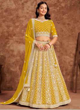 Savory Embroidered Faux Georgette Trendy Lehenga Choli