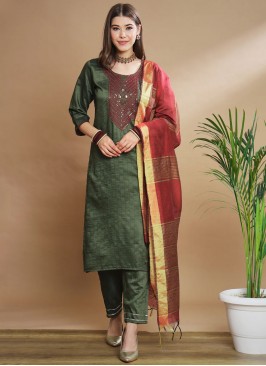 Savory Green Silk Blend Salwar Kameez