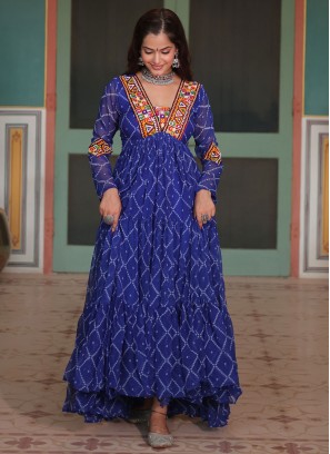 Scintillating Cutwork Blue Faux Georgette Readymade Gown