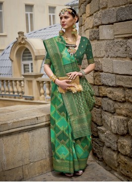 Scintillating Fancy Green Silk Trendy Saree