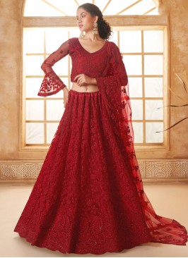 Scintillating Floral Patterns Red Designer Lehenga Choli