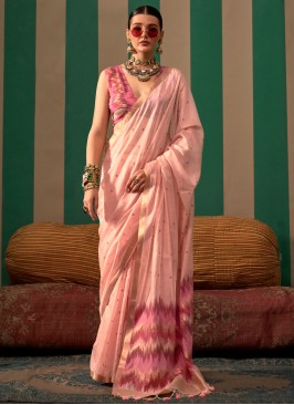 Scintillating Weaving Handloom silk Pink Designer Saree