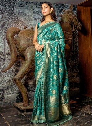 Sea Green Ceremonial Trendy Saree