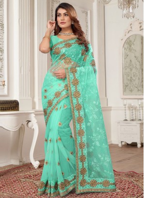 Sea Green Color Designer Saree