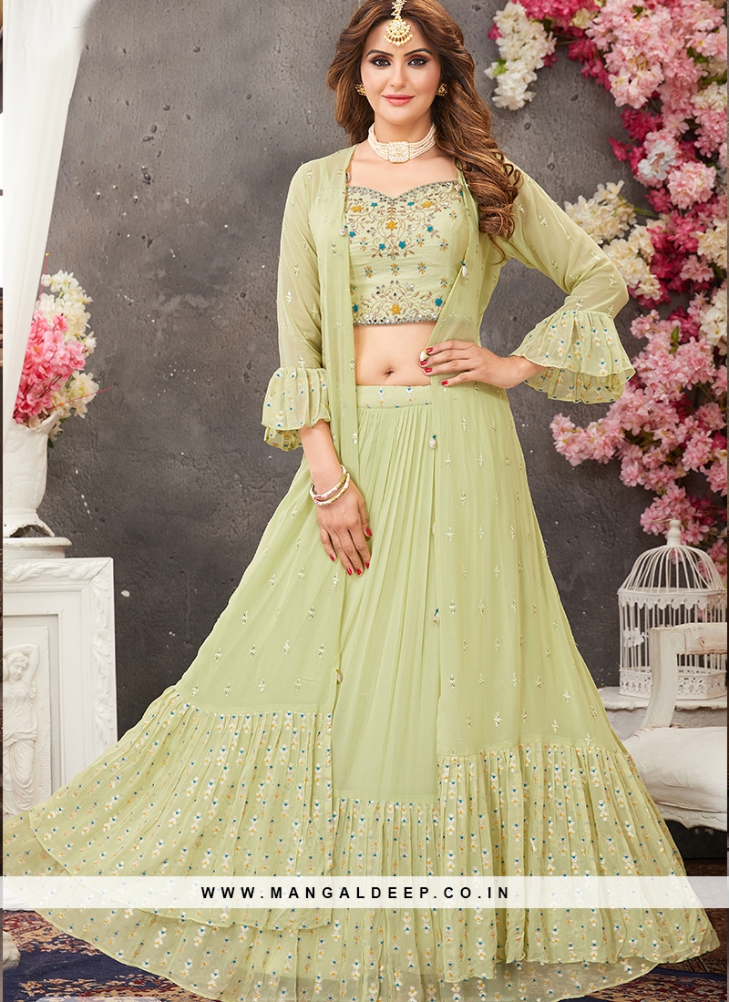 Buy Indian Prom Suits Georgette Embroidered Dusty Green Lehenga Choli  LLCV09786