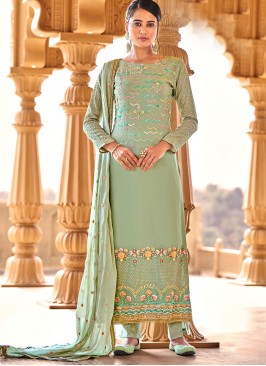 Sea Green Color Georgette Sequins Work Salwar Suit