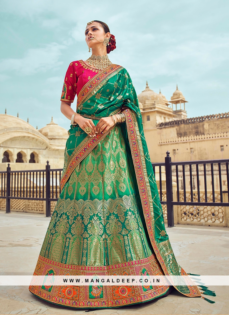 Sea Green Color Weaving Banarasi Lehenga