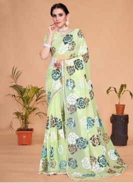 Sea Green Embroidered Georgette Trendy Saree