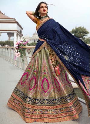 Sea Green Embroidered Mehndi Trendy Lehenga Choli