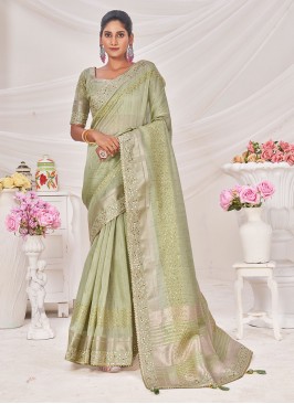 Sea Green Embroidered Silk Classic Saree