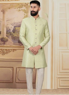 Sea Green & Off White Fusion Elegance: Men's Indo-