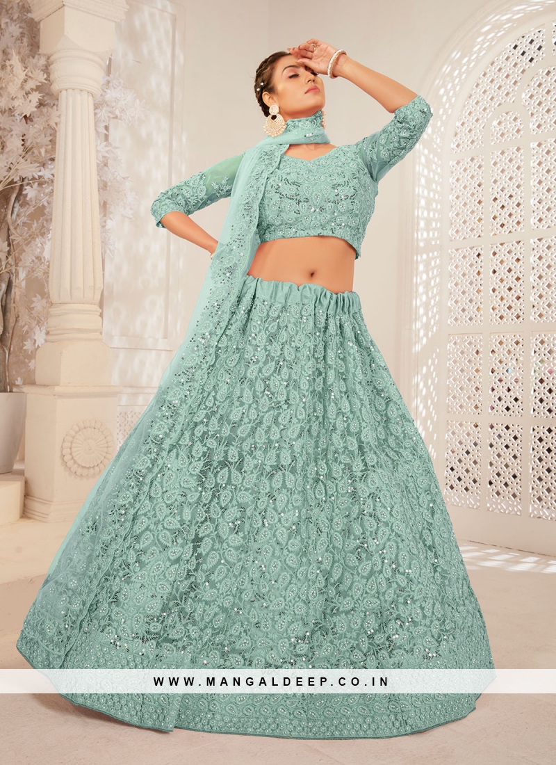 Green lehenga choli clearance designs for engagement