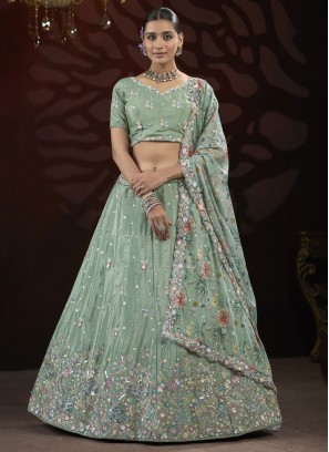 Sea Green Net Fancy Trendy Lehenga Choli