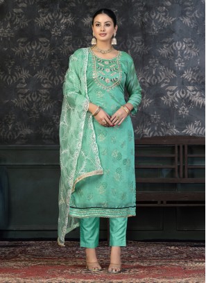 Sea Green Organza Designer Salwar Suit