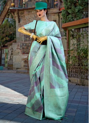 Sea Green Party Katan Silk Traditional Saree