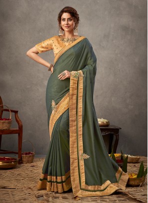 Sea Green Party Tussar Silk Contemporary Saree