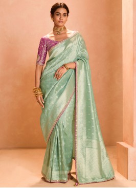 Sea Green Tissue Sangeet Trendy Saree