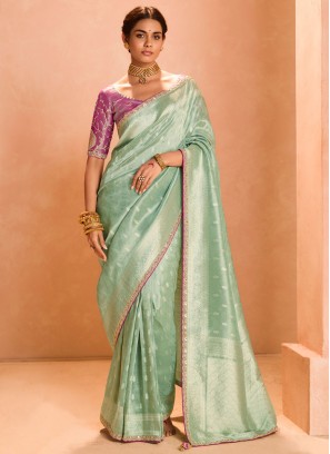 Sea Green Tissue Sangeet Trendy Saree